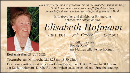 Anzeige von Elisabeth Hofmann von MGO