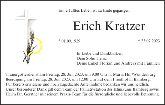 Anzeige von Erich Kratzer von MGO