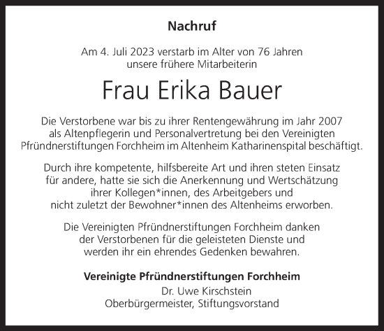 Anzeige von Erika Bauer von MGO