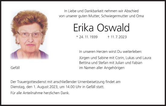 Anzeige von Erika Oswald von MGO