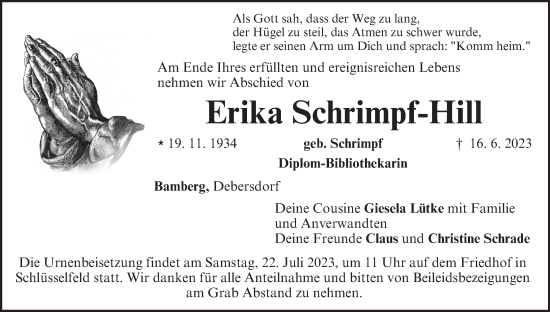 Anzeige von Erika Schrimpf-Hill von MGO