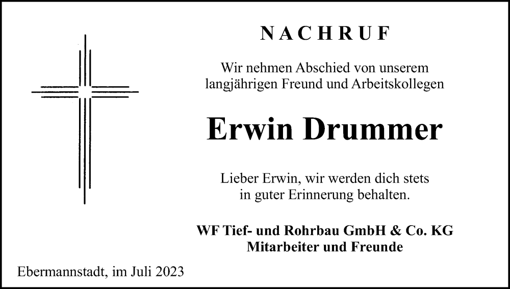  Traueranzeige für Erwin Drummer vom 15.07.2023 aus MGO