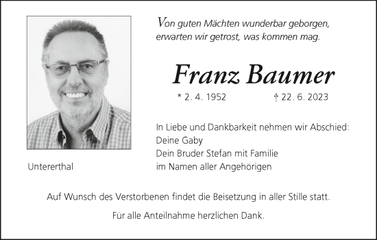 Anzeige von Franz Baumer von MGO