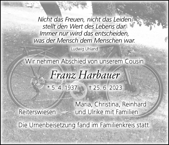 Anzeige von Franz Harbauer von MGO