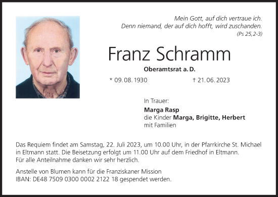 Anzeige von Franz Schramm von MGO