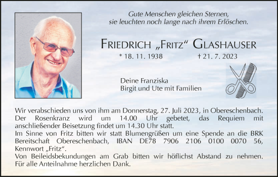Anzeige von Friedrich Glashauser von MGO