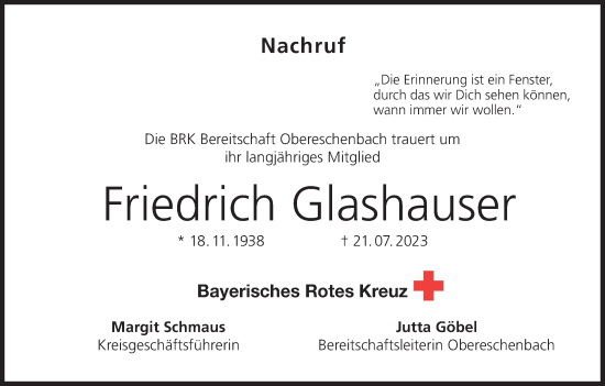 Anzeige von Friedrich Glashauser von MGO