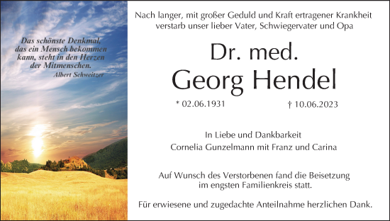Anzeige von Georg Hendel von MGO