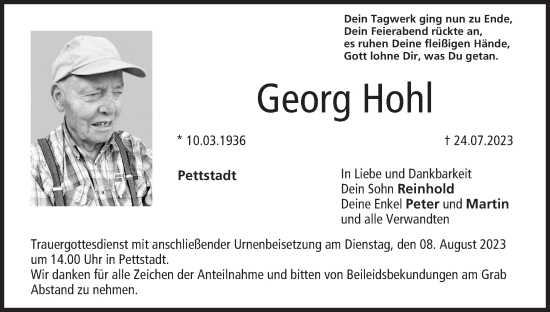 Anzeige von Georg Hohl von MGO