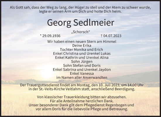 Anzeige von Georg Sedlmeier von MGO
