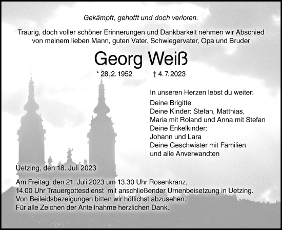 Anzeige von Georg Weiß von MGO