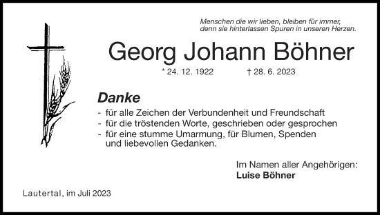 Anzeige von Georg Johann Böhner von MGO