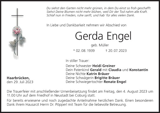 Anzeige von Gerda Engel von MGO