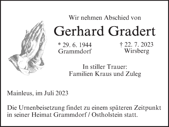 Anzeige von Gerhard Gradert von MGO