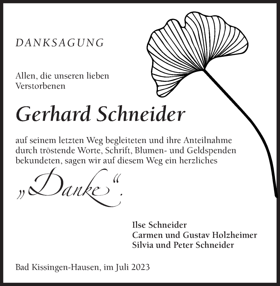  Traueranzeige für Gerhard Schneider vom 01.07.2023 aus MGO