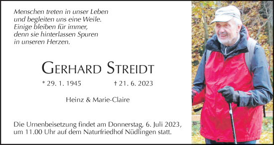 Anzeige von Gerhard Streidt von MGO