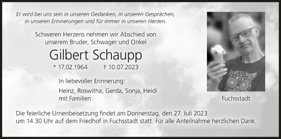 Anzeige von Gilbert Schaupp von MGO