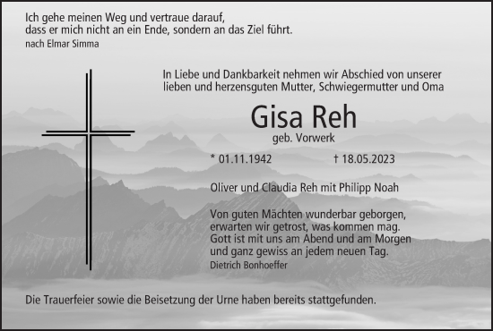 Anzeige von Gisa Reh von MGO