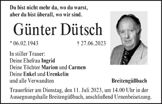 Anzeige von Günter Dütsch von MGO