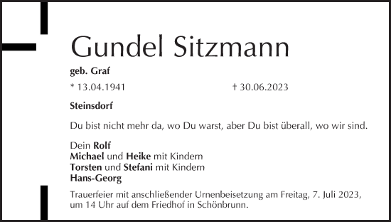 Anzeige von Gundel Sitzmann von MGO