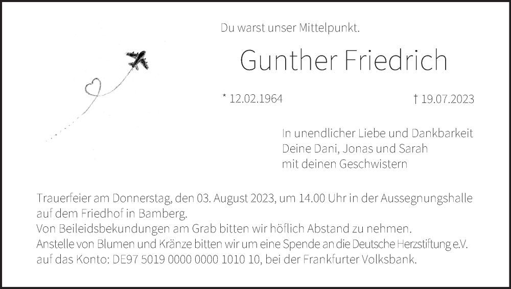  Traueranzeige für Gunther Friedrich vom 29.07.2023 aus MGO