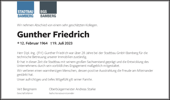 Anzeige von Gunther Friedrich von MGO