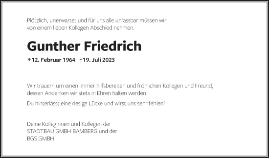 Anzeige von Gunther Friedrich von MGO