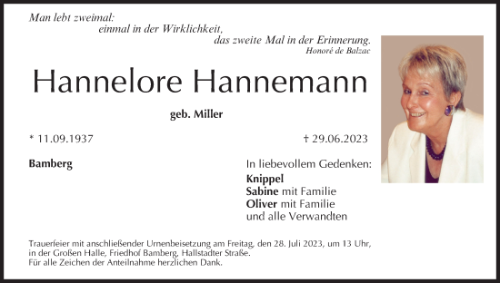 Anzeige von Hannelore Hannemann von MGO