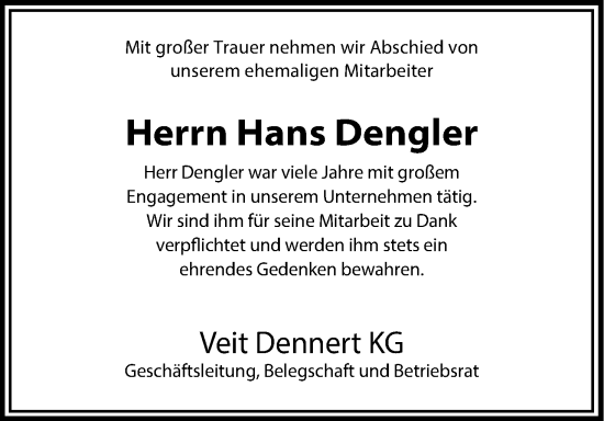 Anzeige von Hans Dengler von MGO