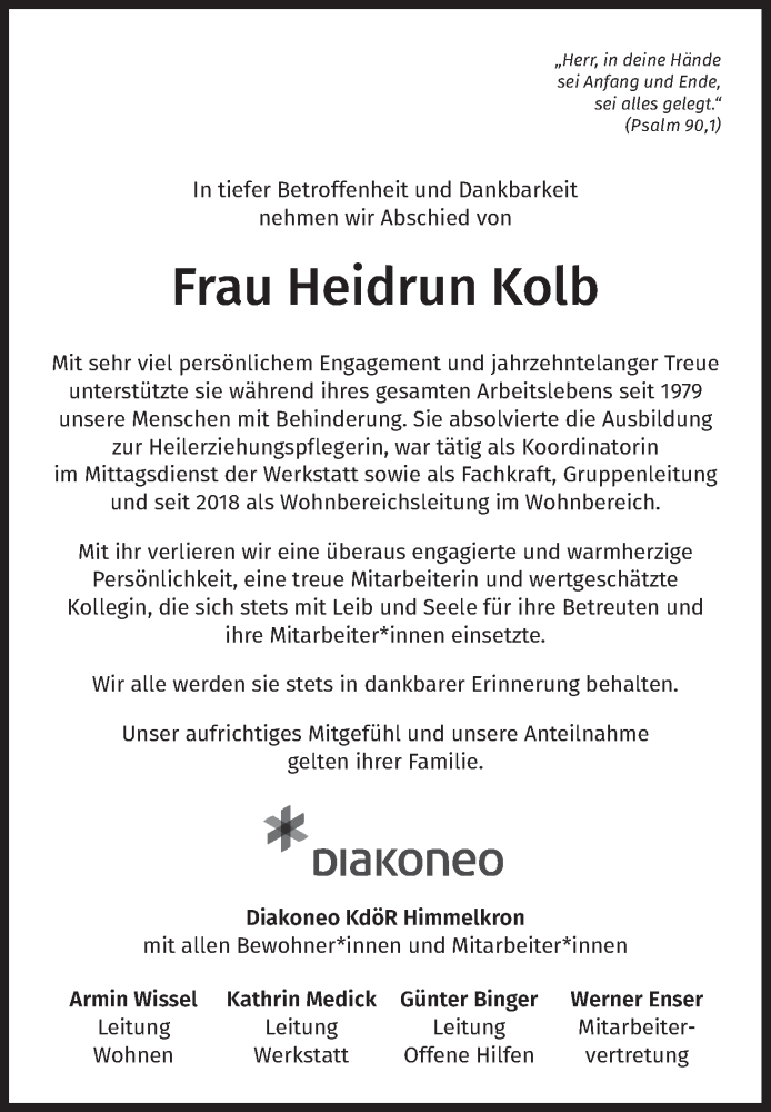  Traueranzeige für Heidrun Kolb vom 26.07.2023 aus MGO