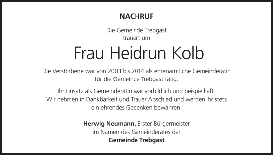 Anzeige von Heidrun Kolb von MGO
