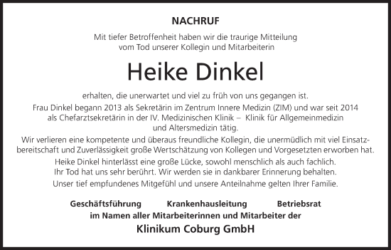 Anzeige von Heike Dinkel von MGO