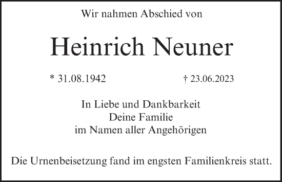 Anzeige von Heinrich Neuner von MGO