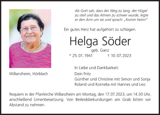 Anzeige von Helga Söder von MGO