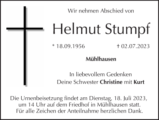 Anzeige von Helmut Stumpf von MGO