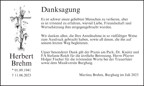 Anzeige von Herbert Brehm von MGO