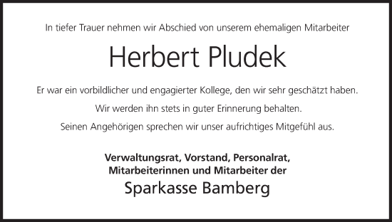 Anzeige von Herbert Pludek von MGO