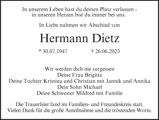 Anzeige von Hermann Dietz von MGO