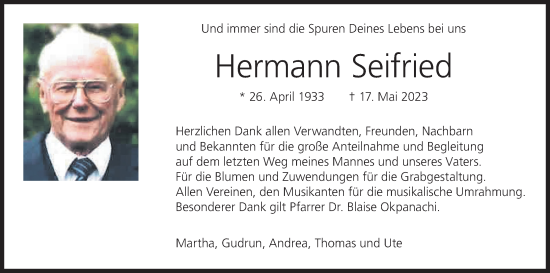Anzeige von Hermann Seifried von MGO