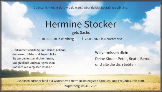 Anzeige von Hermine Stocker von MGO