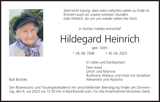 Anzeige von Hildegard Heinrich von MGO