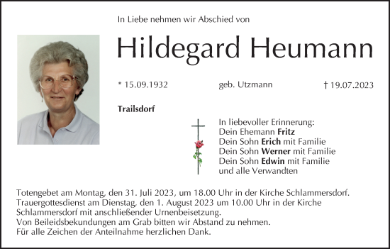Anzeige von Hildegard Heumann von MGO