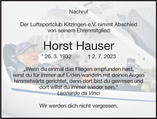 Anzeige von Horst Hauser von MGO