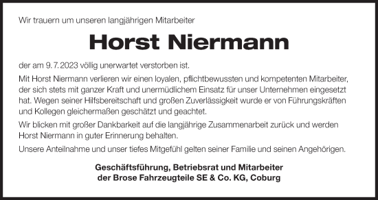 Anzeige von Horst Niermann von MGO