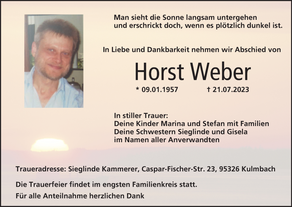  Traueranzeige für Horst Weber vom 27.07.2023 aus MGO