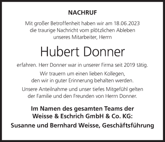 Anzeige von Hubert Donner von MGO