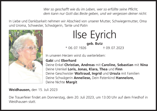 Anzeige von Ilse Eyrich von MGO