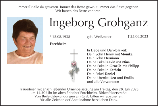 Anzeige von Ingeborg Grohganz von MGO