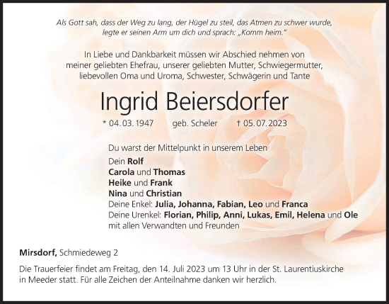 Anzeige von Ingrid Beiersdorfer von MGO