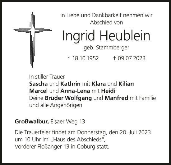 Anzeige von Ingrid Heublein von MGO